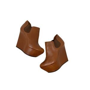 Casadei Brown Leather Platform Wedge Ankle Boots Slip On Italy US 6